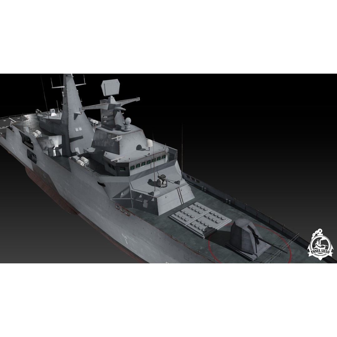 Egyptian Navy Al-Aziz Class Frigate 3D Model – Low Poly Game Ready, FBX - View 9