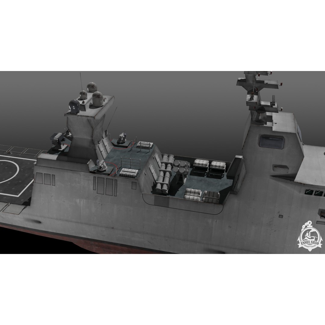 Israeli Navy Saar 6 Corvette 3D Model – Low Poly Game Asset, FBX, OBJ - View 10
