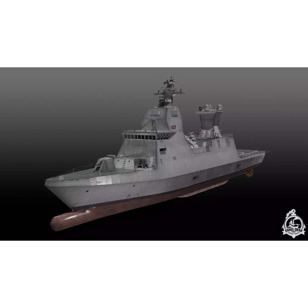 Israeli Navy Saar 6 Corvette 3D Model – Low Poly Game Asset, FBX, OBJ - View 2