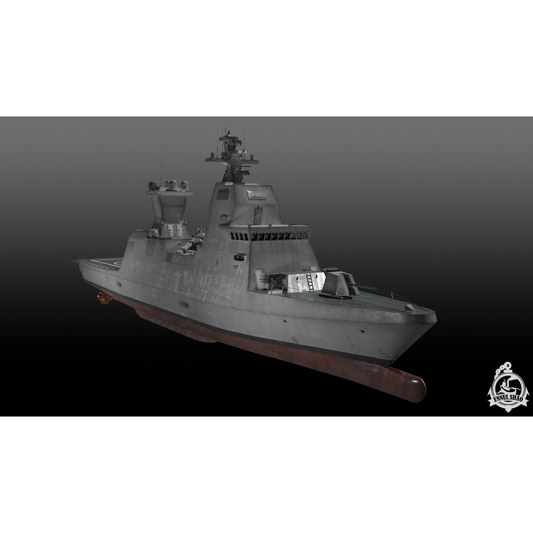 Israeli Navy Saar 6 Corvette 3D Model – Low Poly Game Asset, FBX, OBJ - View 3
