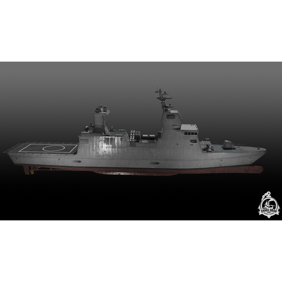 Israeli Navy Saar 6 Corvette 3D Model – Low Poly Game Asset, FBX, OBJ - View 4