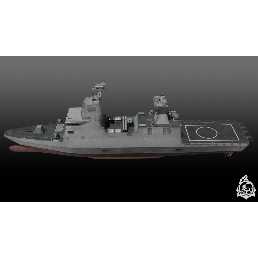 Israeli Navy Saar 6 Corvette 3D Model – Low Poly Game Asset, FBX, OBJ - View 7