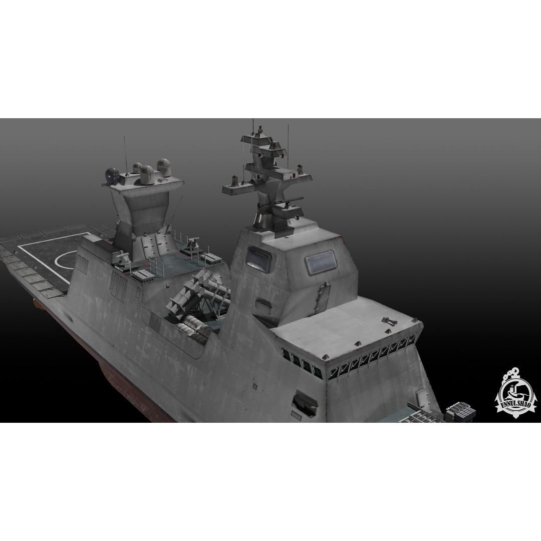 Israeli Navy Saar 6 Corvette 3D Model – Low Poly Game Asset, FBX, OBJ - View 9