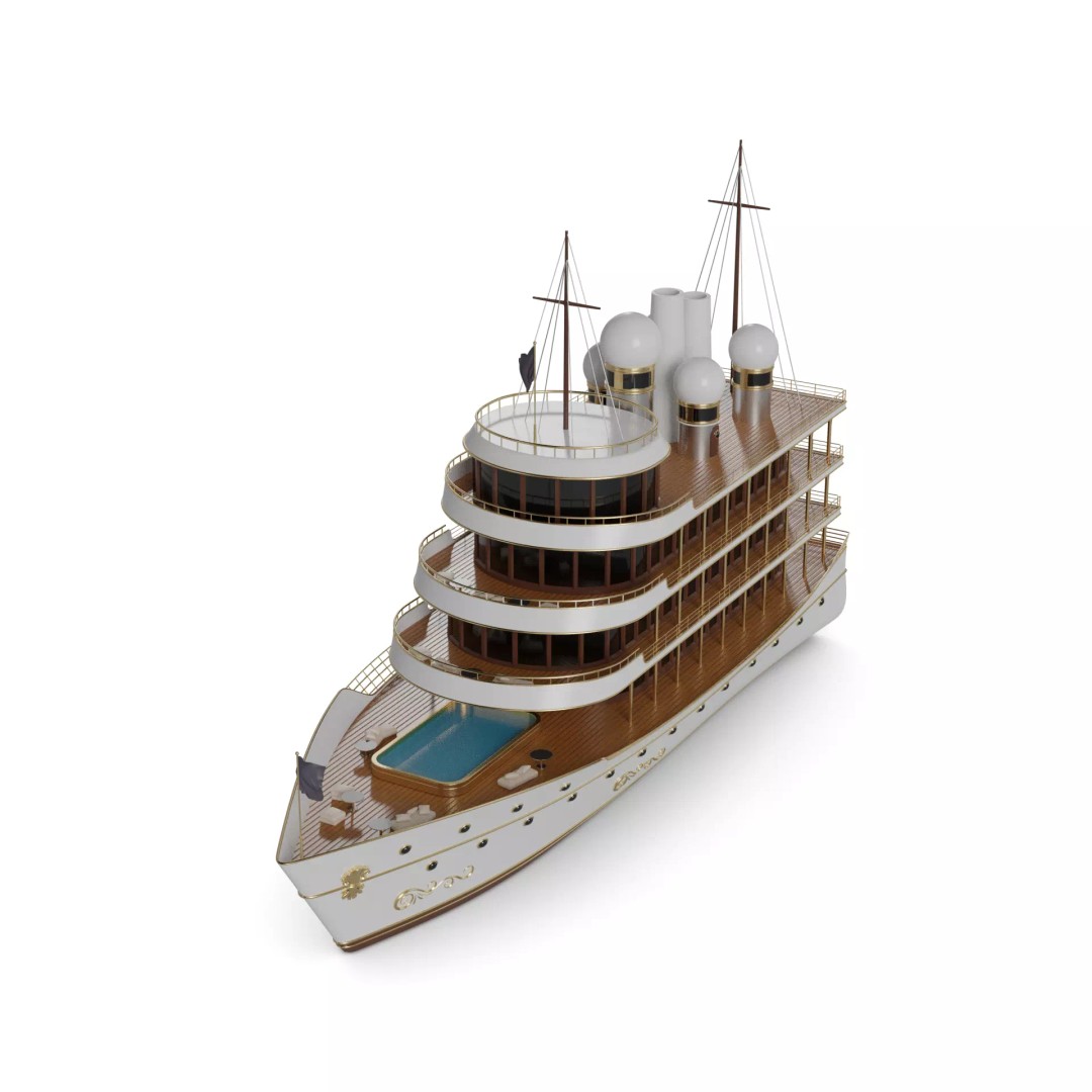 Luxury Liner 3D Model – Elegant Expedition Yacht, FBX, PBR