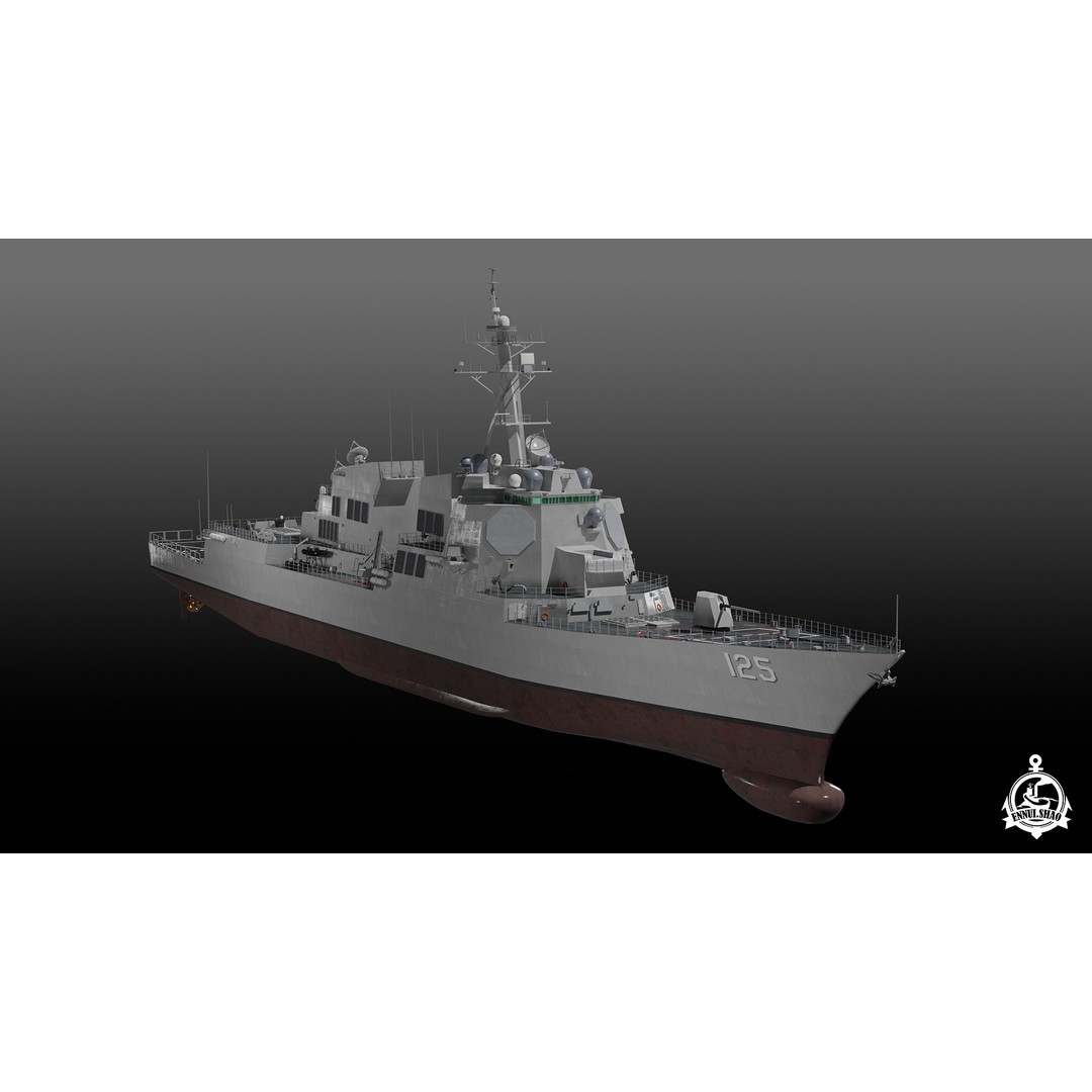 USS Jack H. Lucas 3D Model – Arleigh Burke Class Destroyer, PBR, FBX, OBJ - View 4