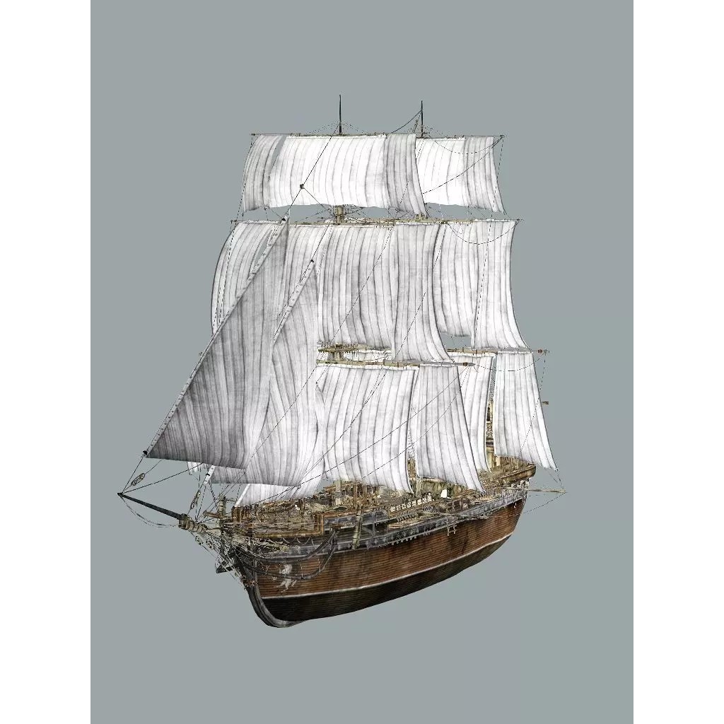 Galeon Ship 3D Model – Low Poly Game-Ready Asset, FBX, OBJ - View 10