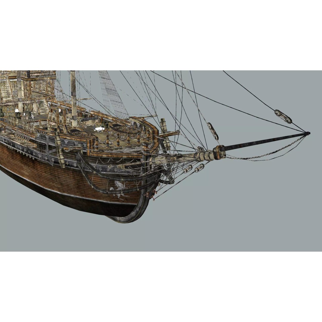 Galeon Ship 3D Model – Low Poly Game-Ready Asset, FBX, OBJ - View 13
