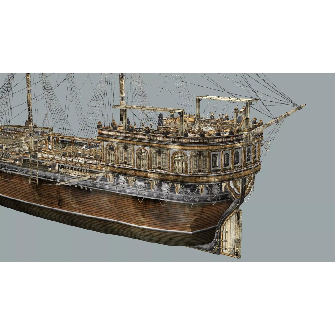Galeon Ship 3D Model – Low Poly Game-Ready Asset, FBX, OBJ - View 14