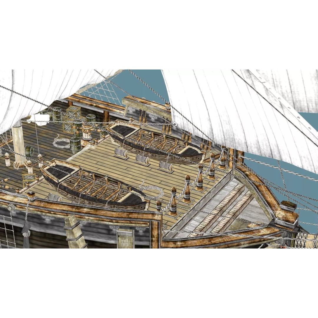 Galeon Ship 3D Model – Low Poly Game-Ready Asset, FBX, OBJ - View 15