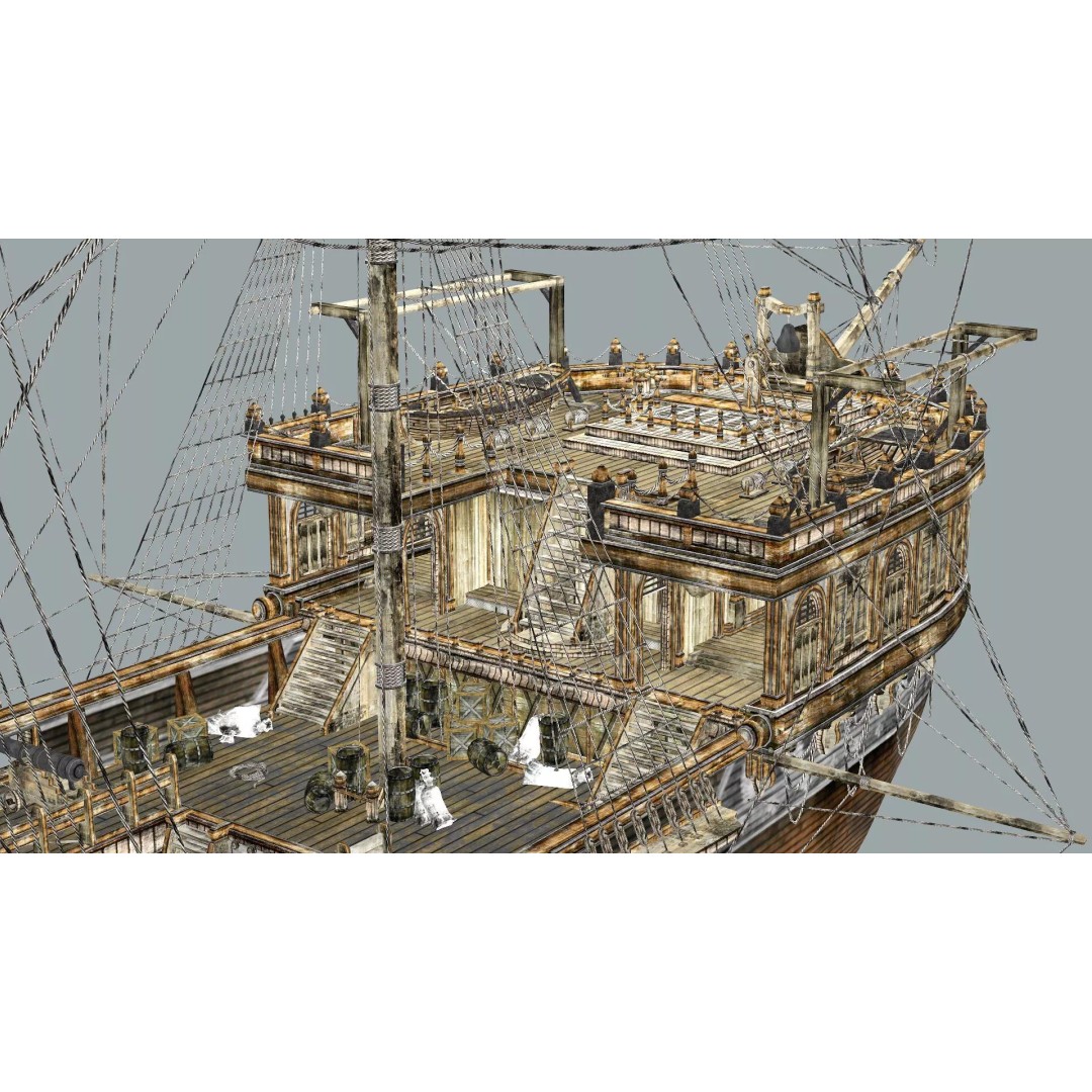 Galeon Ship 3D Model – Low Poly Game-Ready Asset, FBX, OBJ - View 16