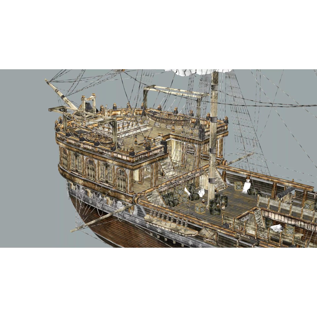 Galeon Ship 3D Model – Low Poly Game-Ready Asset, FBX, OBJ - View 17