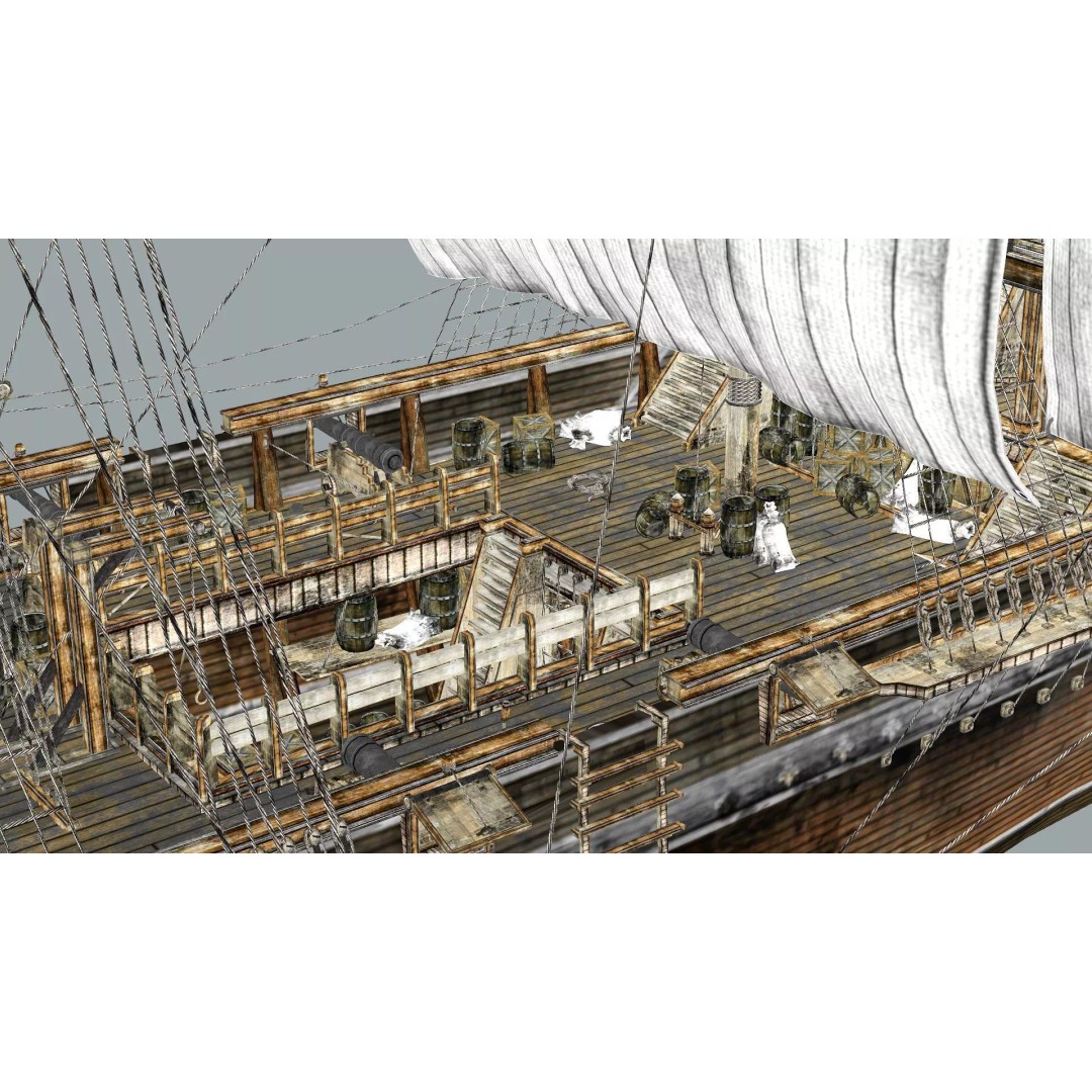 Galeon Ship 3D Model – Low Poly Game-Ready Asset, FBX, OBJ - View 18