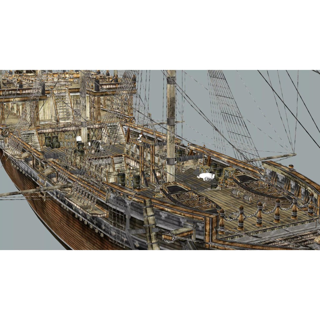 Galeon Ship 3D Model – Low Poly Game-Ready Asset, FBX, OBJ - View 19
