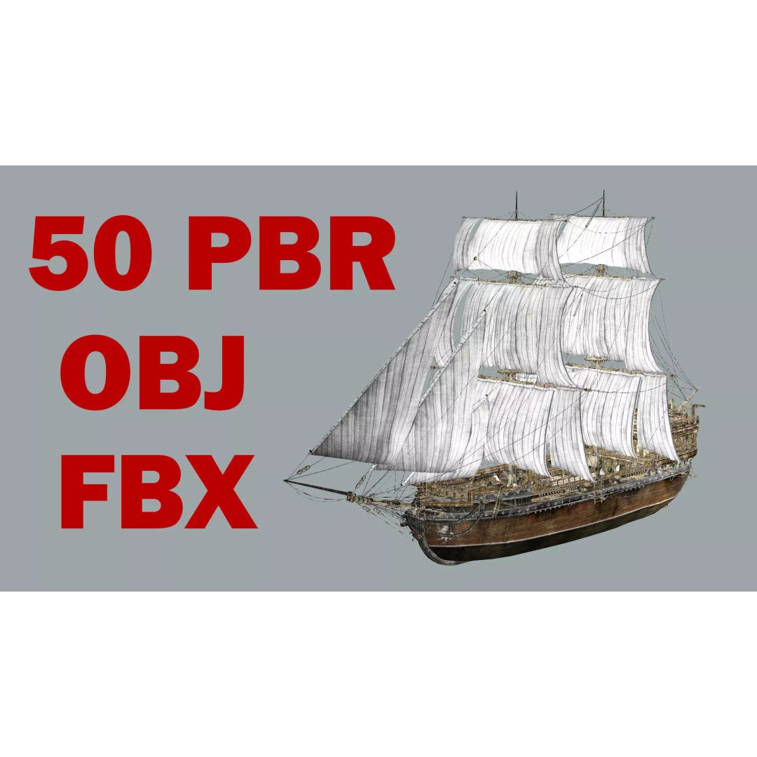Galeon Ship 3D Model – Low Poly Game-Ready Asset, FBX, OBJ - View 2