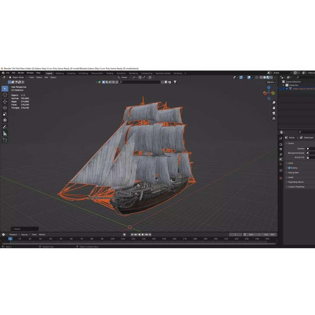 Galeon Ship 3D Model – Low Poly Game-Ready Asset, FBX, OBJ - View 20