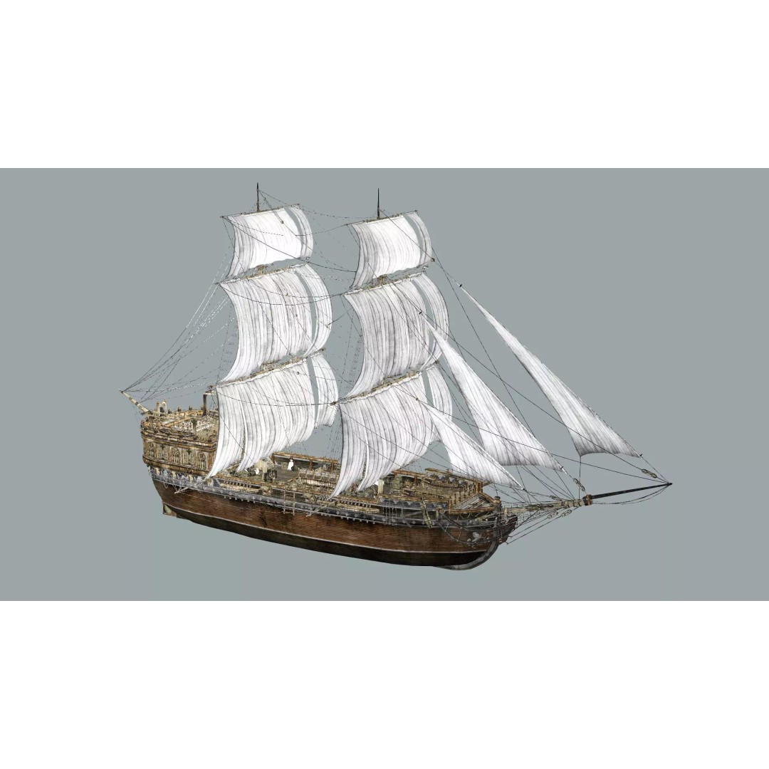Galeon Ship 3D Model – Low Poly Game-Ready Asset, FBX, OBJ - View 3