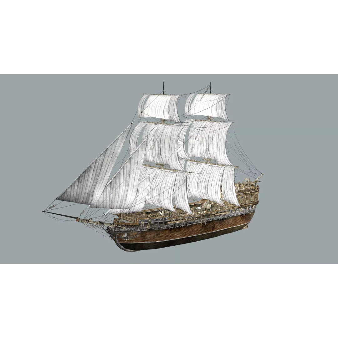 Galeon Ship 3D Model – Low Poly Game-Ready Asset, FBX, OBJ - View 4