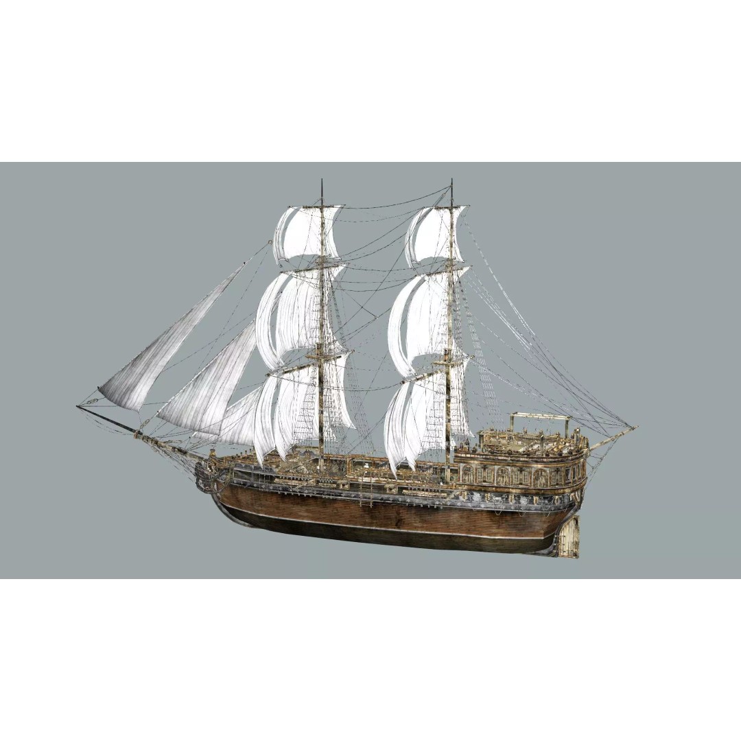 Galeon Ship 3D Model – Low Poly Game-Ready Asset, FBX, OBJ - View 5