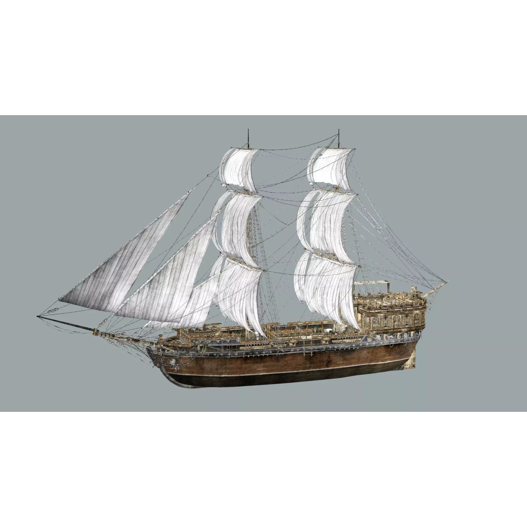 Galeon Ship 3D Model – Low Poly Game-Ready Asset, FBX, OBJ - View 6