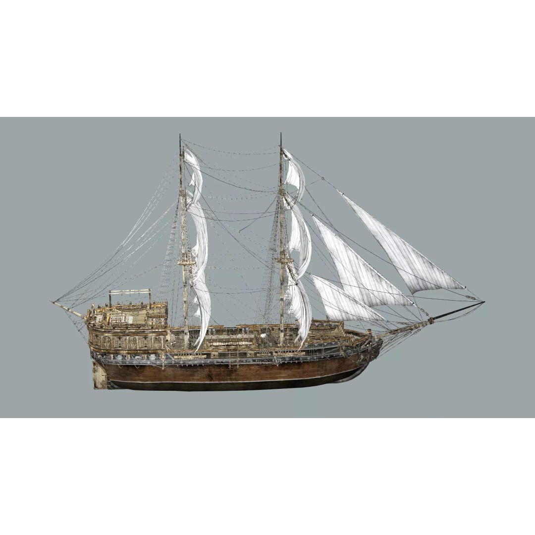 Galeon Ship 3D Model – Low Poly Game-Ready Asset, FBX, OBJ - View 8