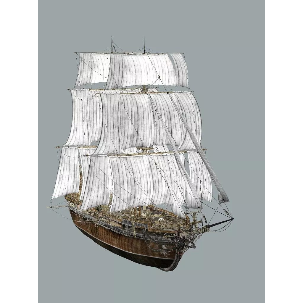Galeon Ship 3D Model – Low Poly Game-Ready Asset, FBX, OBJ - View 9