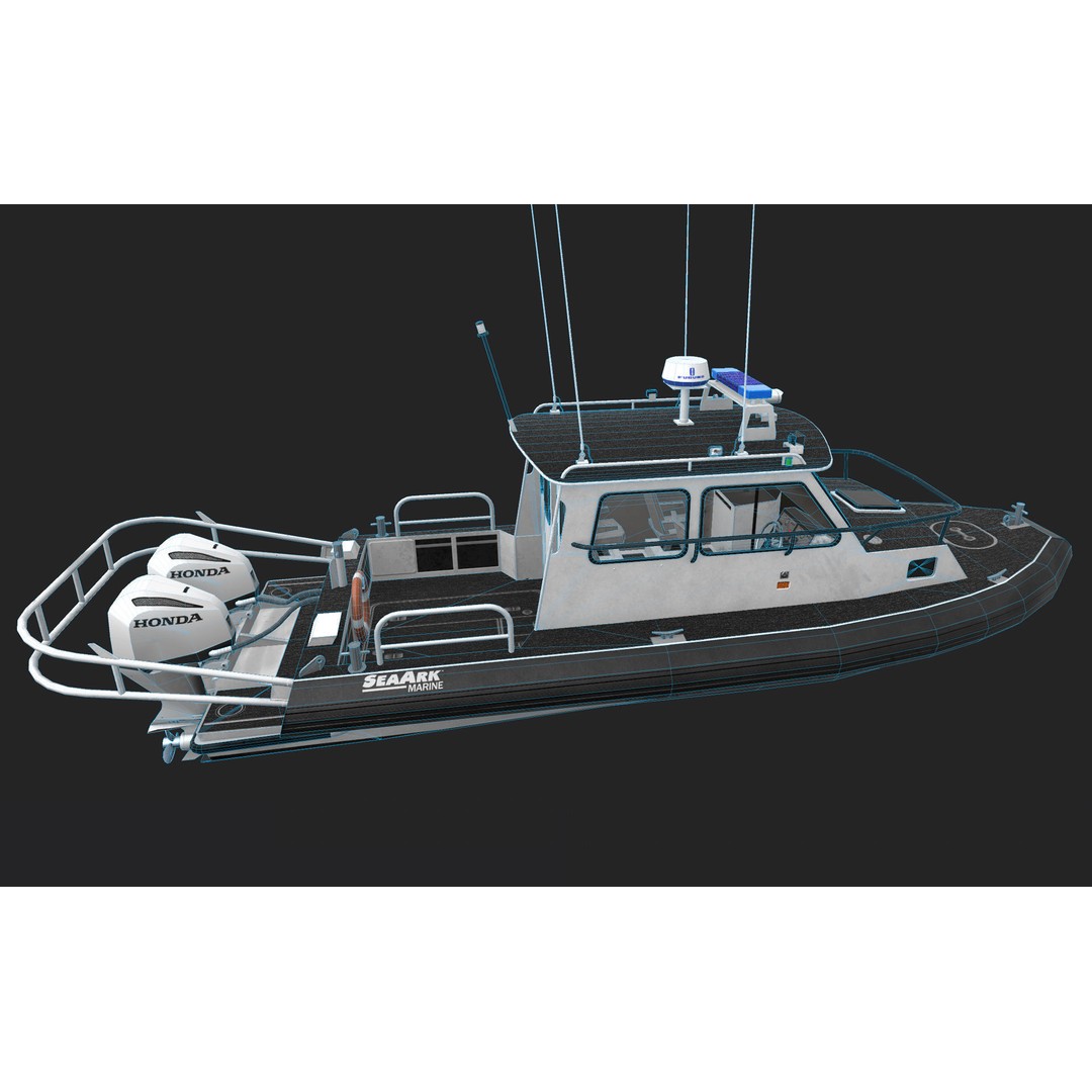 SeaArk Patrol Boat 3D Model – Low Poly Game Ready Asset, FBX, OBJ - View 14