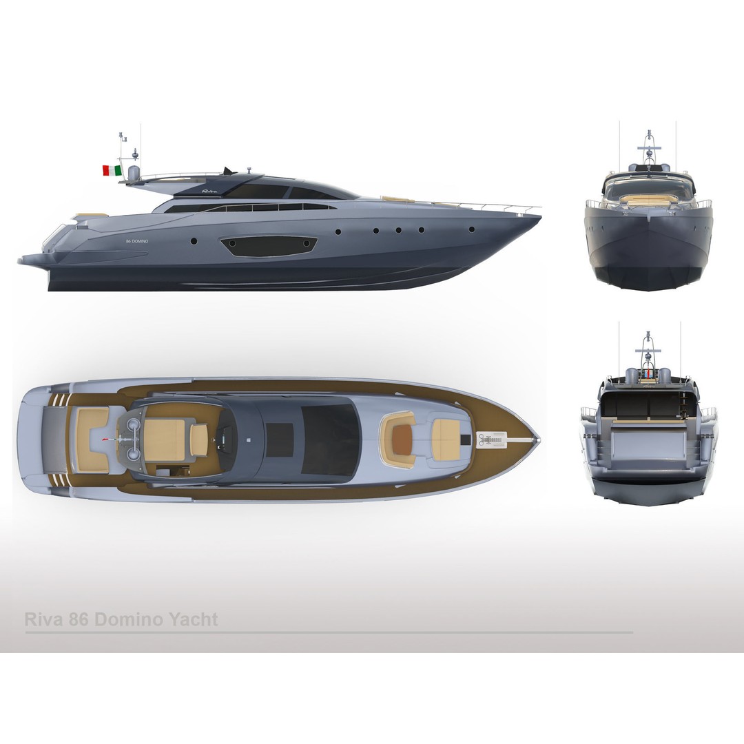 Riva 86 Domino Yacht 3D Model – High Poly Motor Yacht, FBX, OBJ