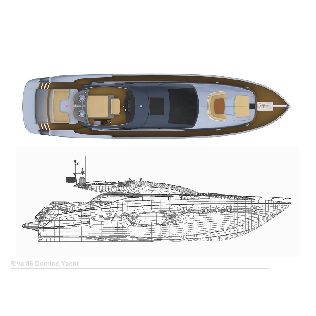 Riva 86 Domino Yacht 3D Model – High Poly Motor Yacht, FBX, OBJ - View 12