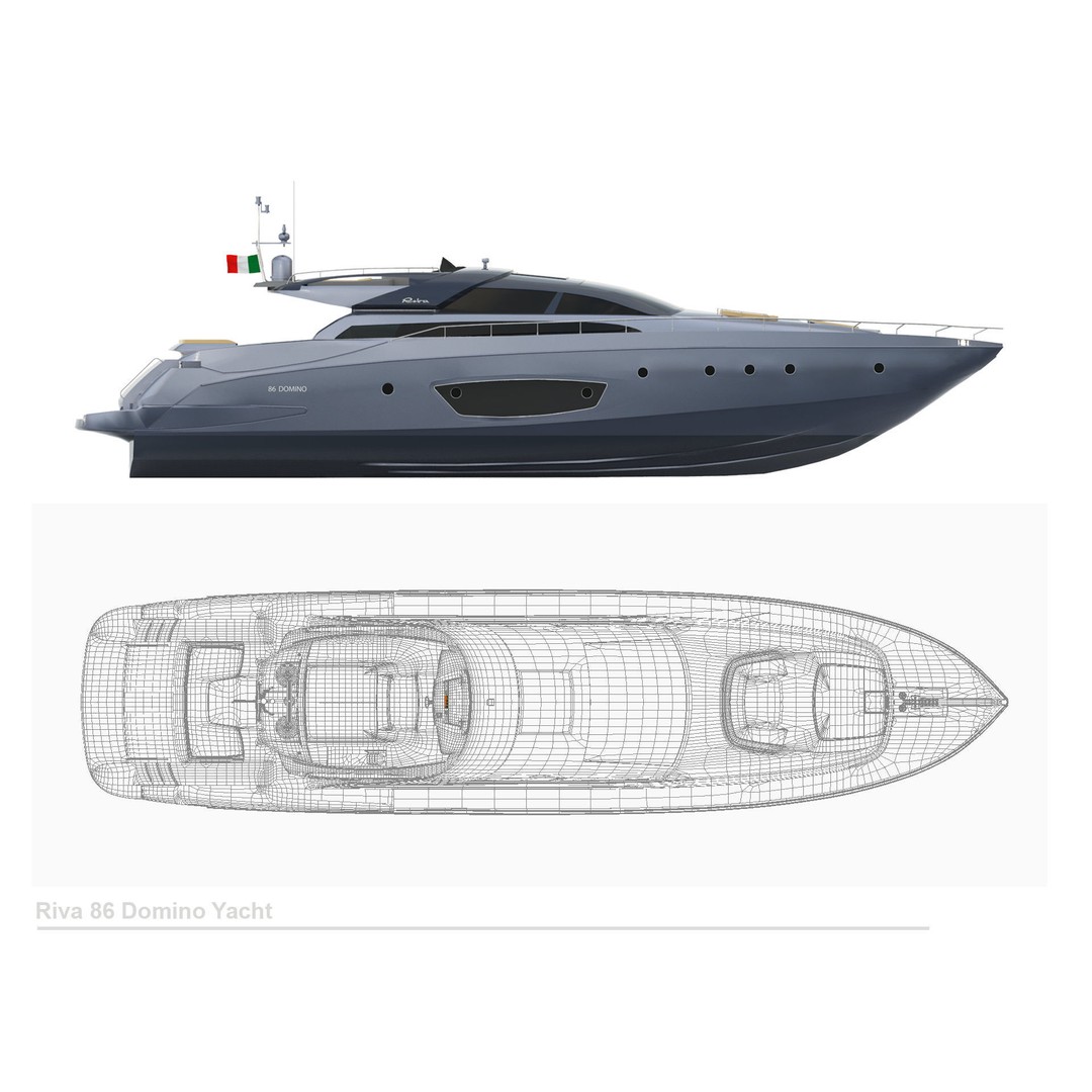 Riva 86 Domino Yacht 3D Model – High Poly Motor Yacht, FBX, OBJ - View 13