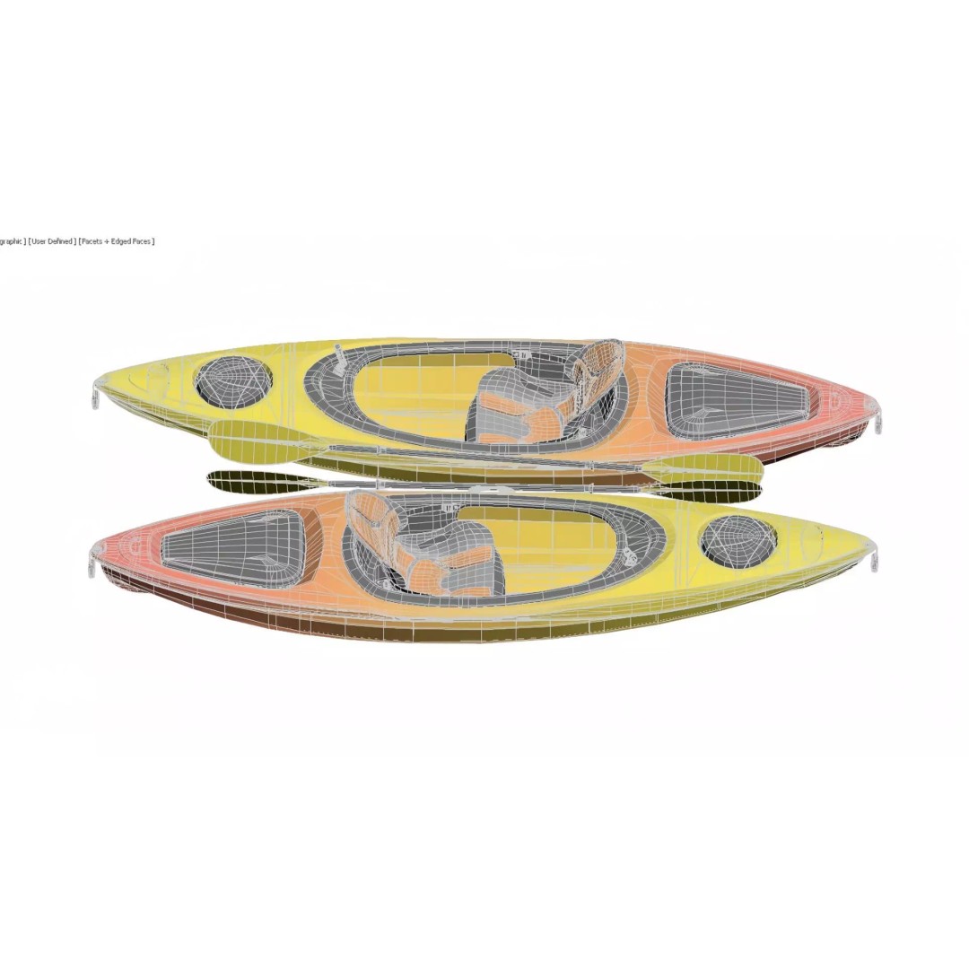 Colorful Kayak 3D Model – Vibrant Single-Person Watercraft, FBX