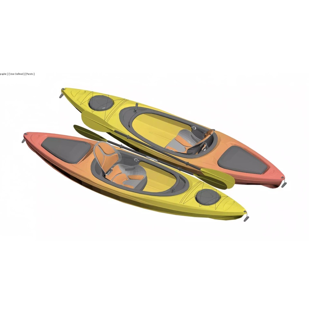 Colorful Kayak 3D Model – Vibrant Single-Person Watercraft, FBX - View 6