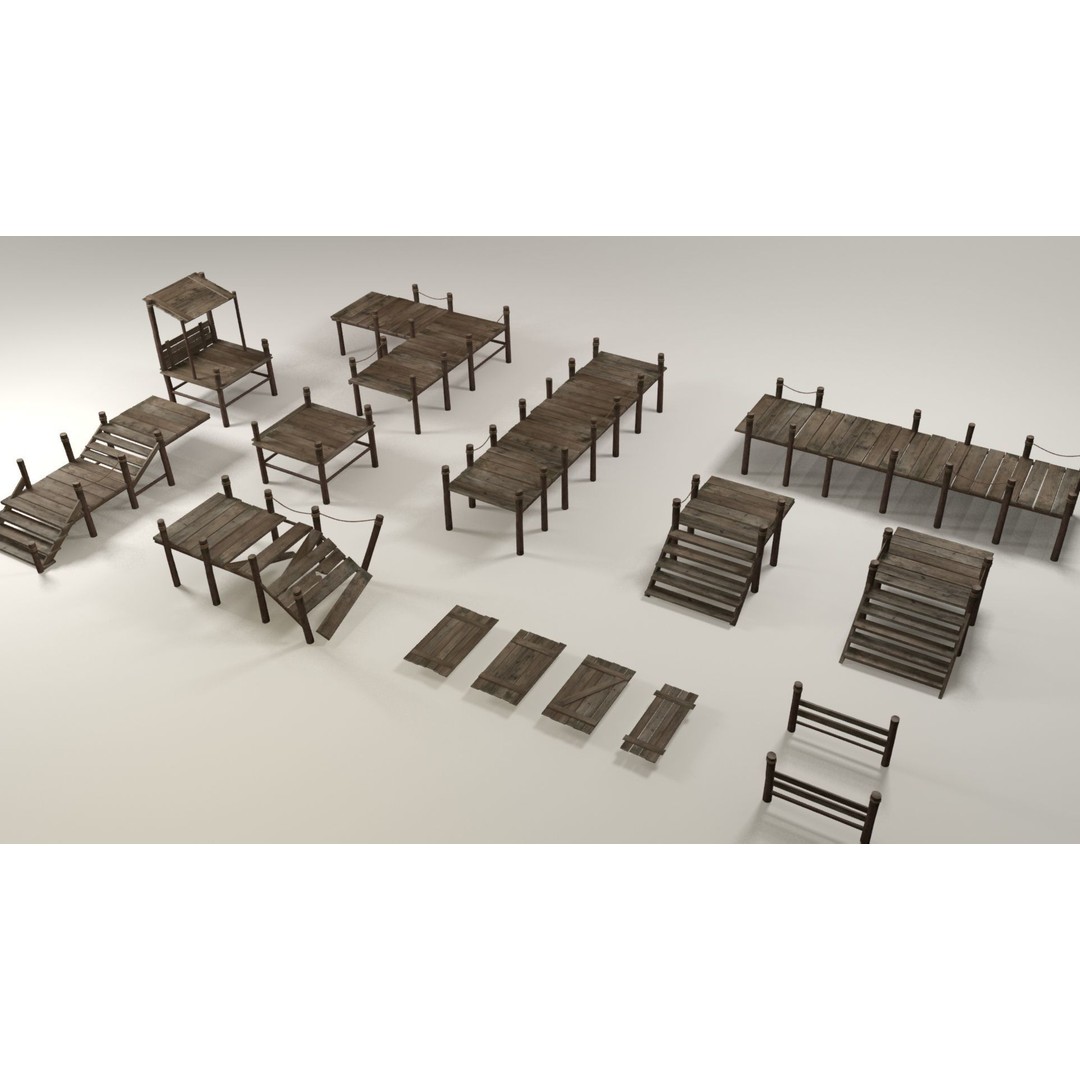 Wooden Pier 3D Model – Low Poly Modular Game Asset, FBX