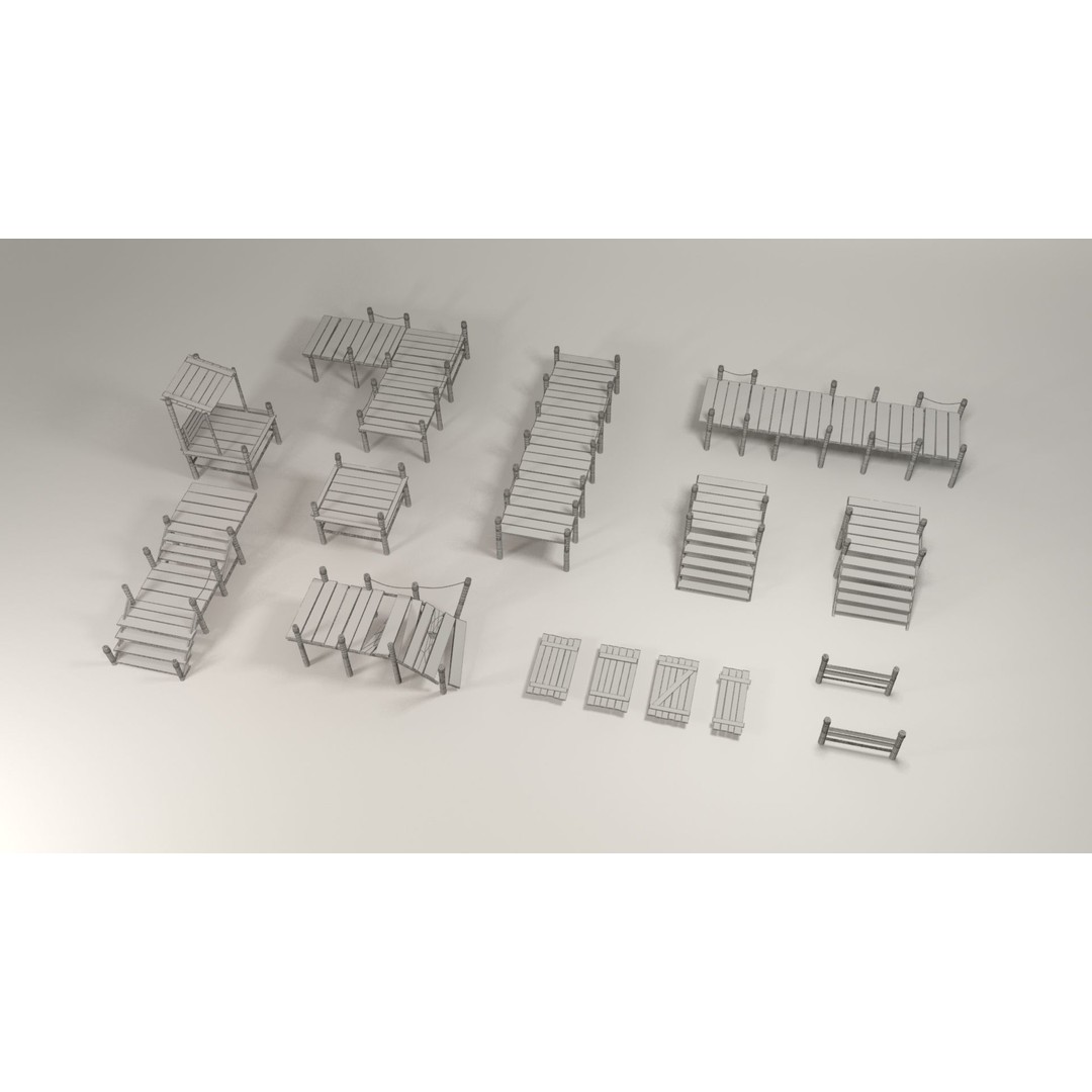 Wooden Pier 3D Model – Low Poly Modular Game Asset, FBX - View 11