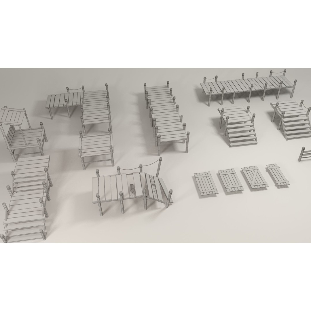 Wooden Pier 3D Model – Low Poly Modular Game Asset, FBX - View 12