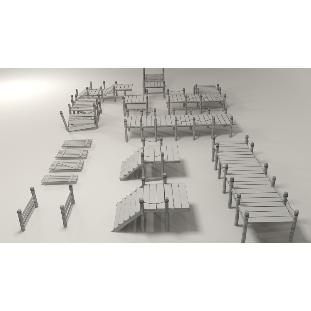 Wooden Pier 3D Model – Low Poly Modular Game Asset, FBX - View 13