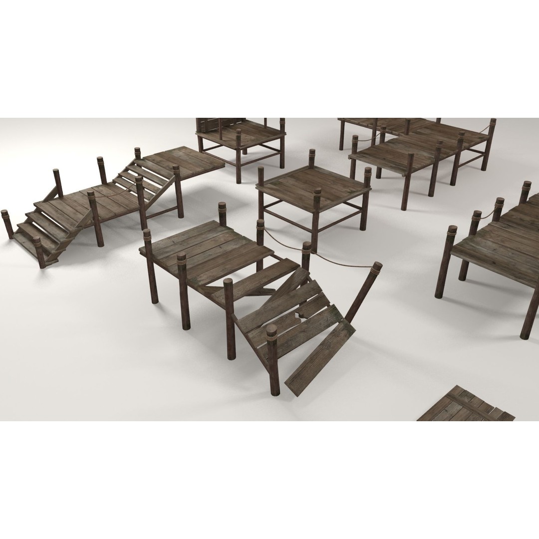 Wooden Pier 3D Model – Low Poly Modular Game Asset, FBX - View 14