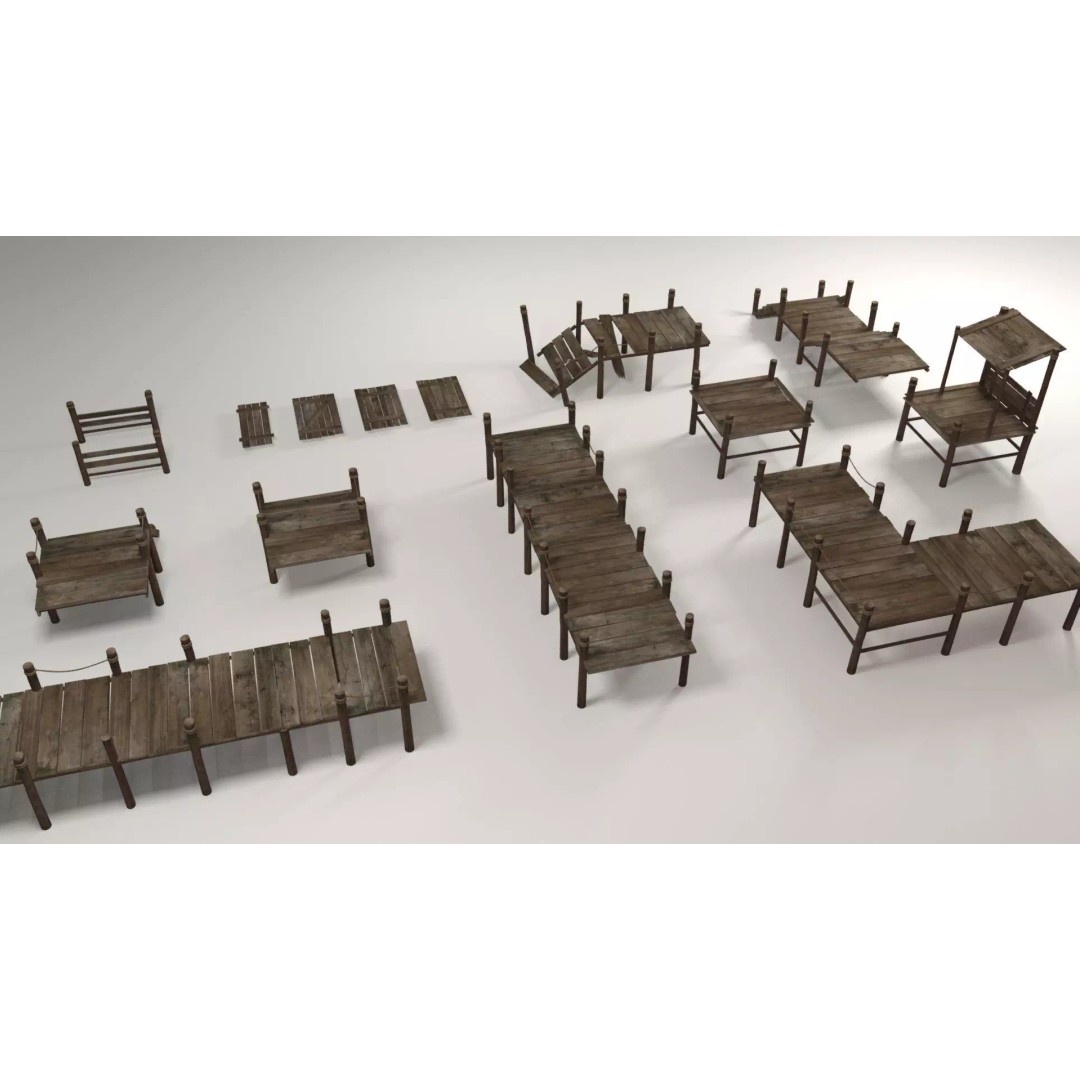 Wooden Pier 3D Model – Low Poly Modular Game Asset, FBX - View 2