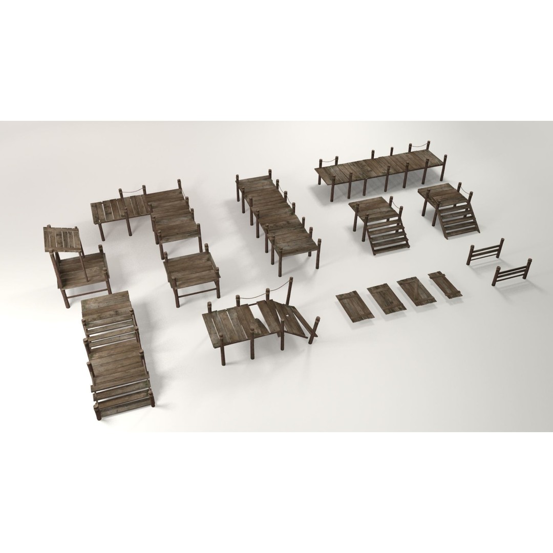 Wooden Pier 3D Model – Low Poly Modular Game Asset, FBX - View 4