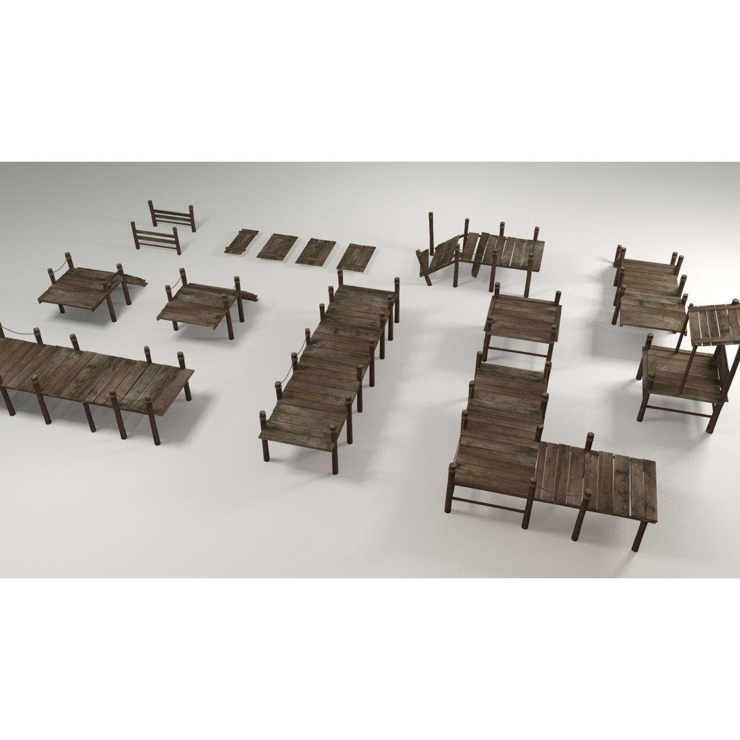 Wooden Pier 3D Model – Low Poly Modular Game Asset, FBX - View 5