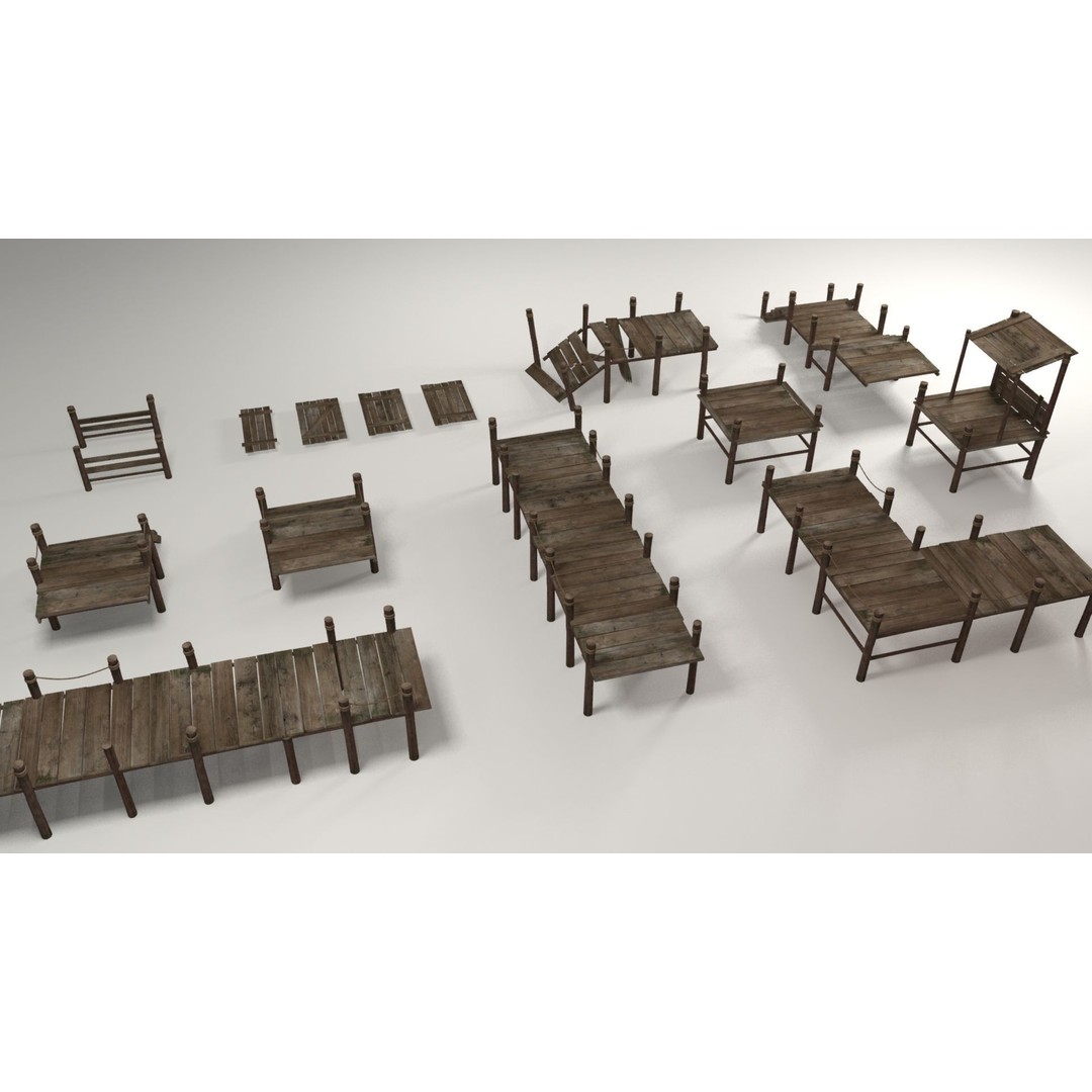 Wooden Pier 3D Model – Low Poly Modular Game Asset, FBX - View 7