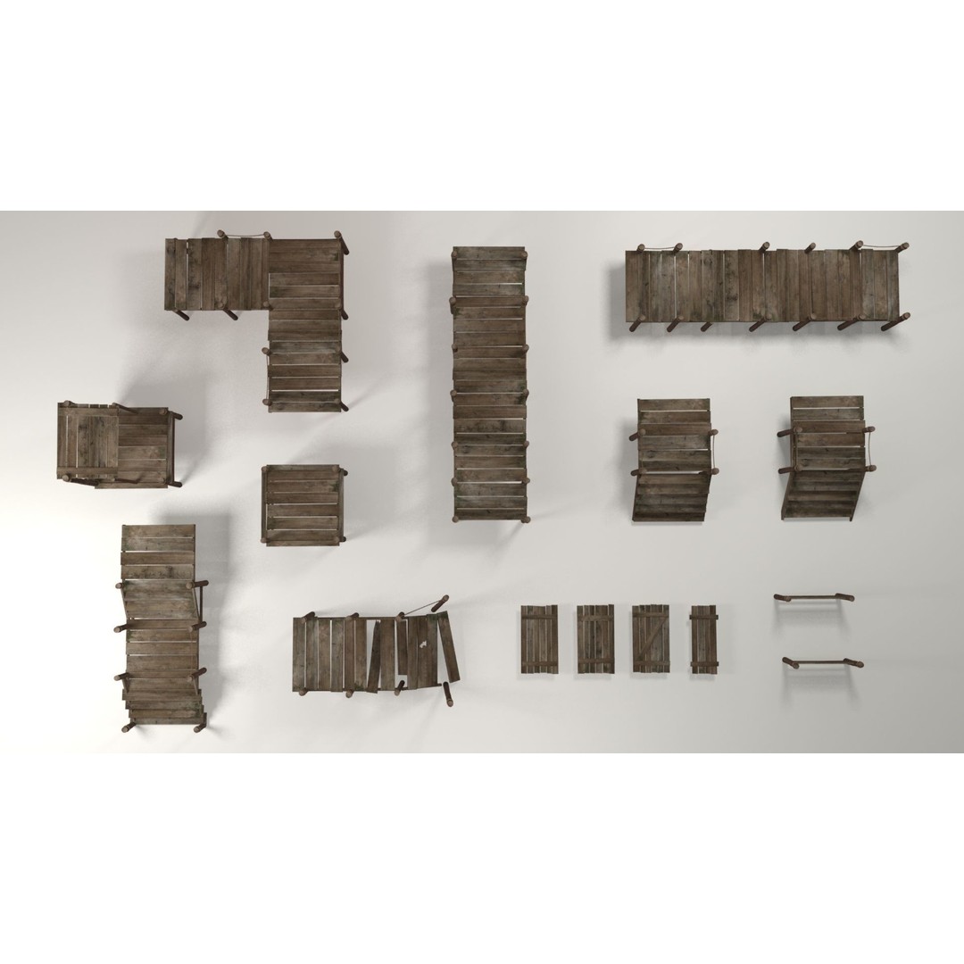 Wooden Pier 3D Model – Low Poly Modular Game Asset, FBX - View 8