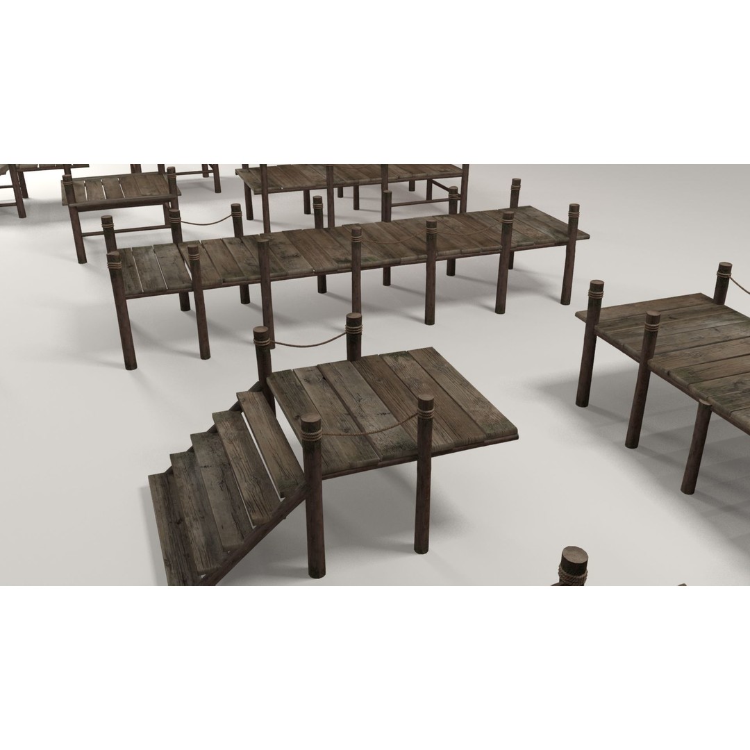Wooden Pier 3D Model – Low Poly Modular Game Asset, FBX - View 9