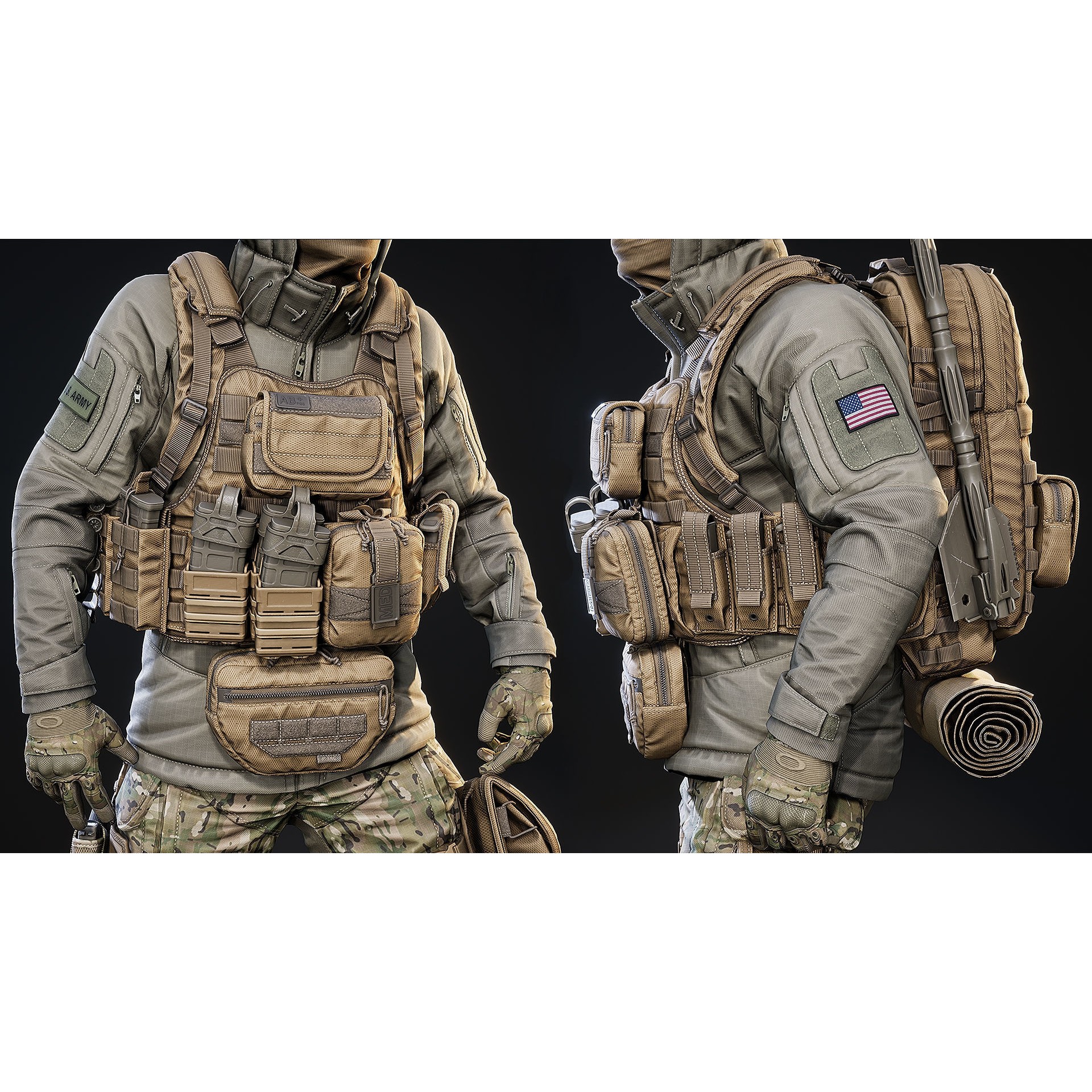 AAA Modular Soldier Pack Vol2 - Low-Poly Game-Ready 3D Model - View 13