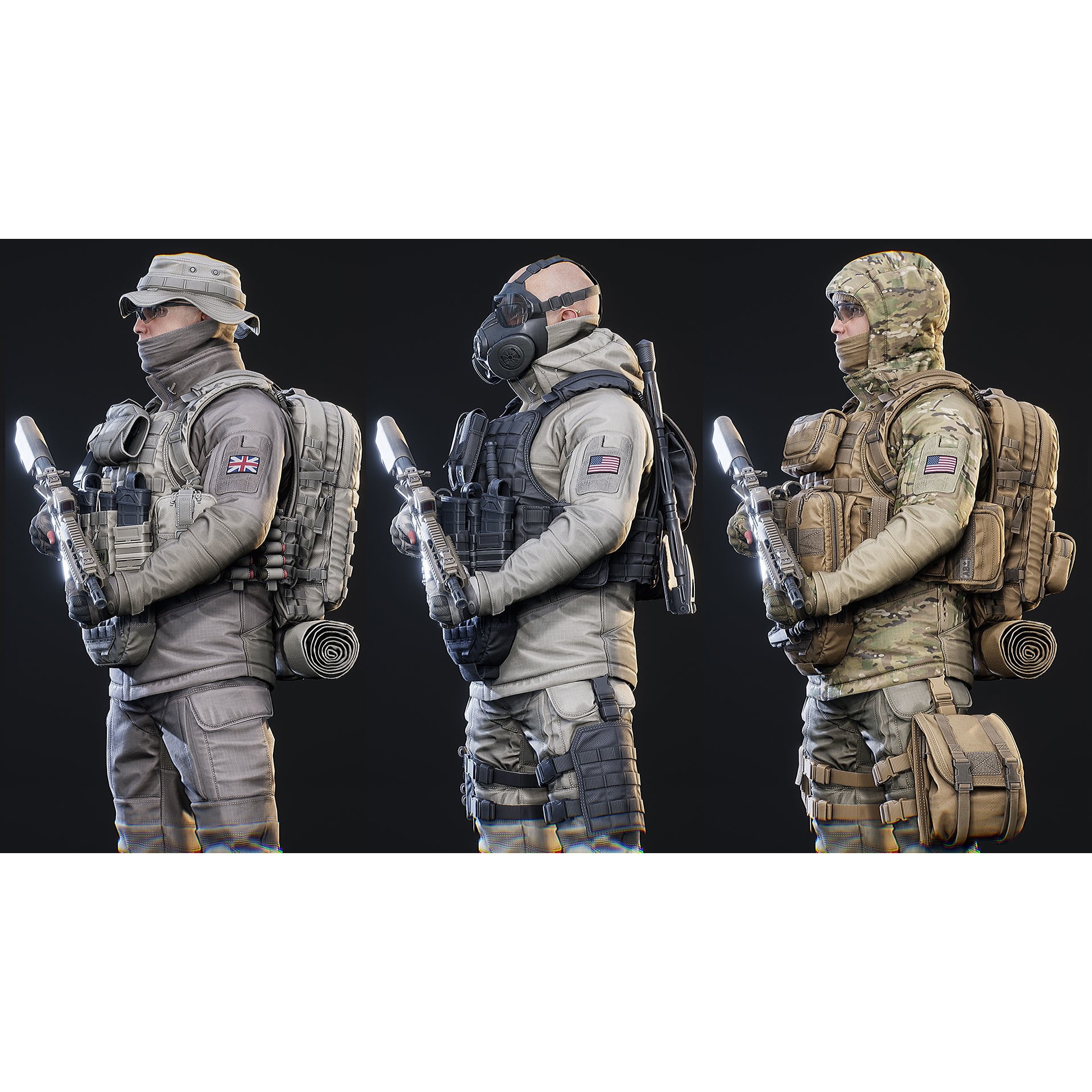 AAA Modular Soldier Pack Vol2 - Low-Poly Game-Ready 3D Model - View 17