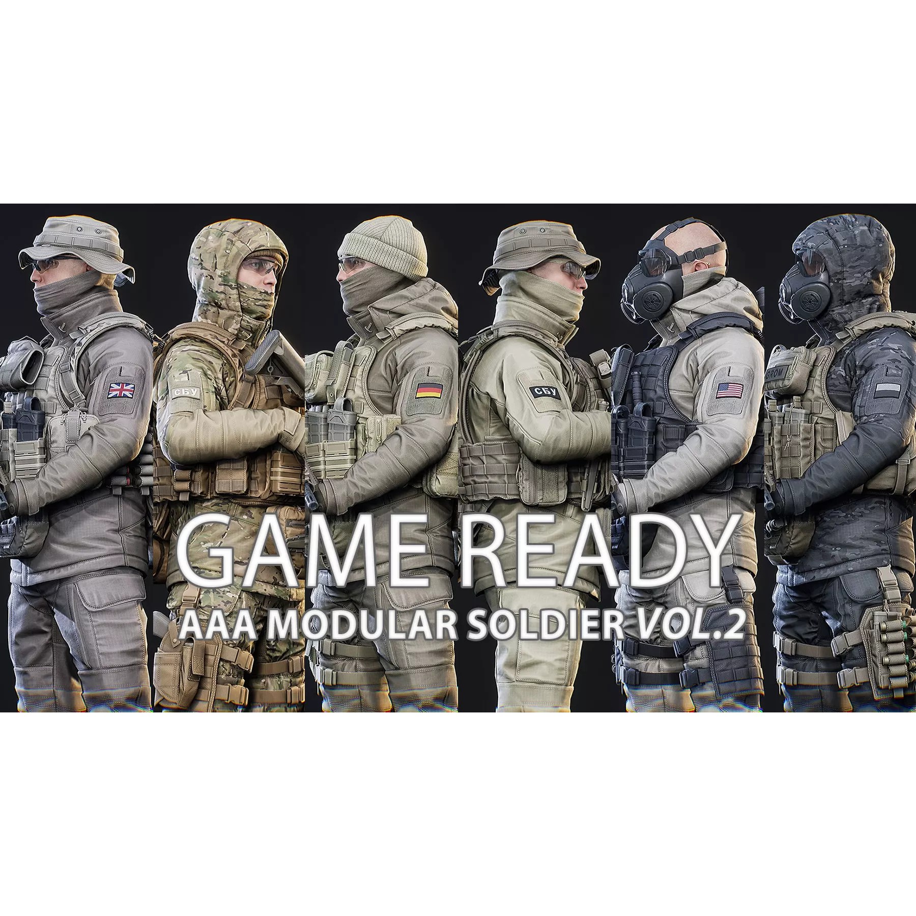 AAA Modular Soldier Pack Vol2 - Low-Poly Game-Ready 3D Model - View 2