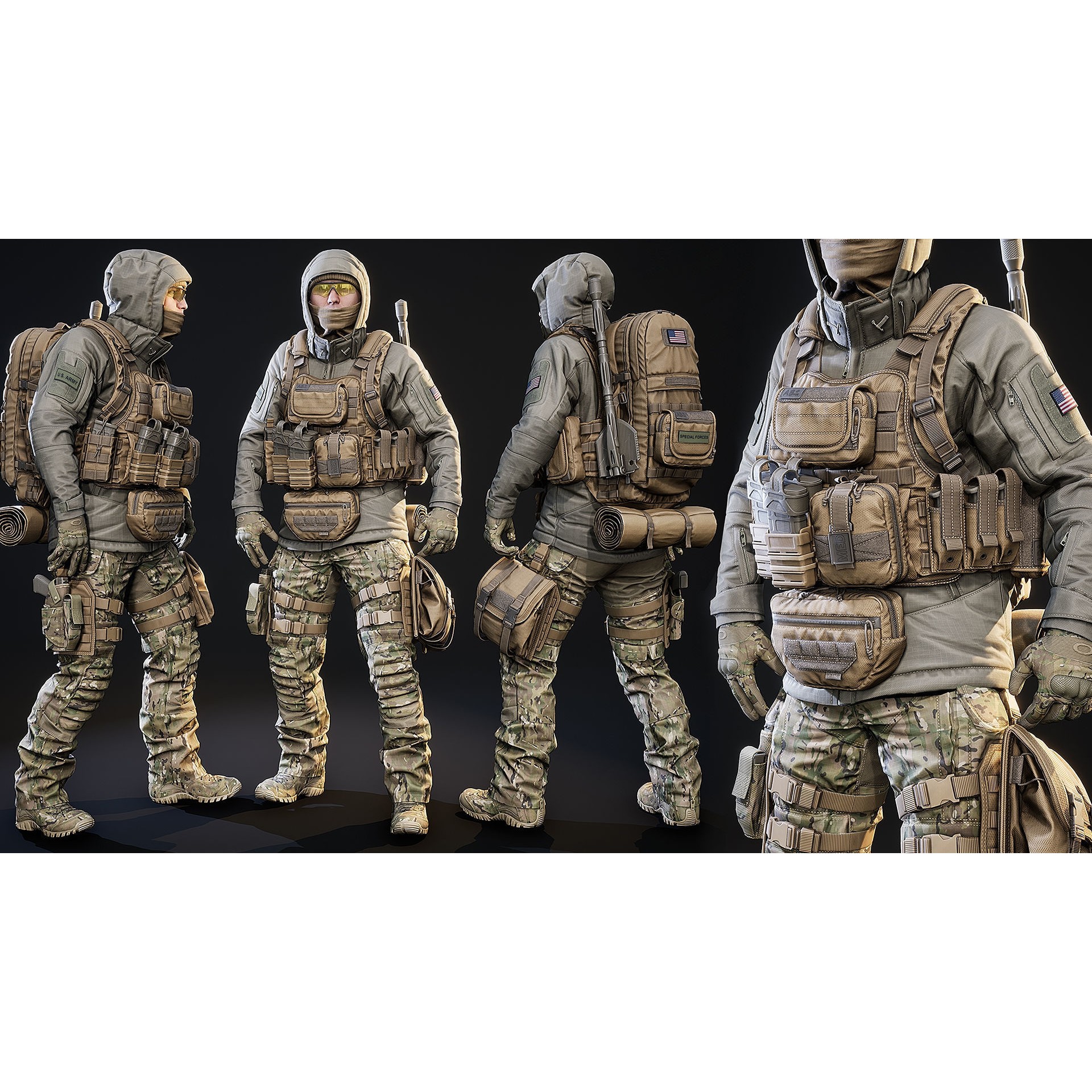 AAA Modular Soldier Pack Vol2 - Low-Poly Game-Ready 3D Model - View 3