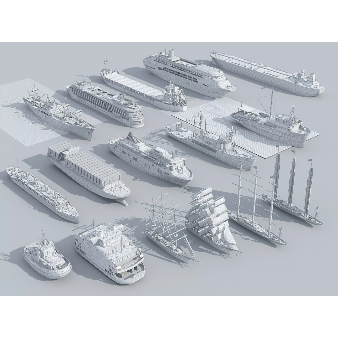 16 Ship 3D Model Pack – Industrial Watercraft, FBX, Blender