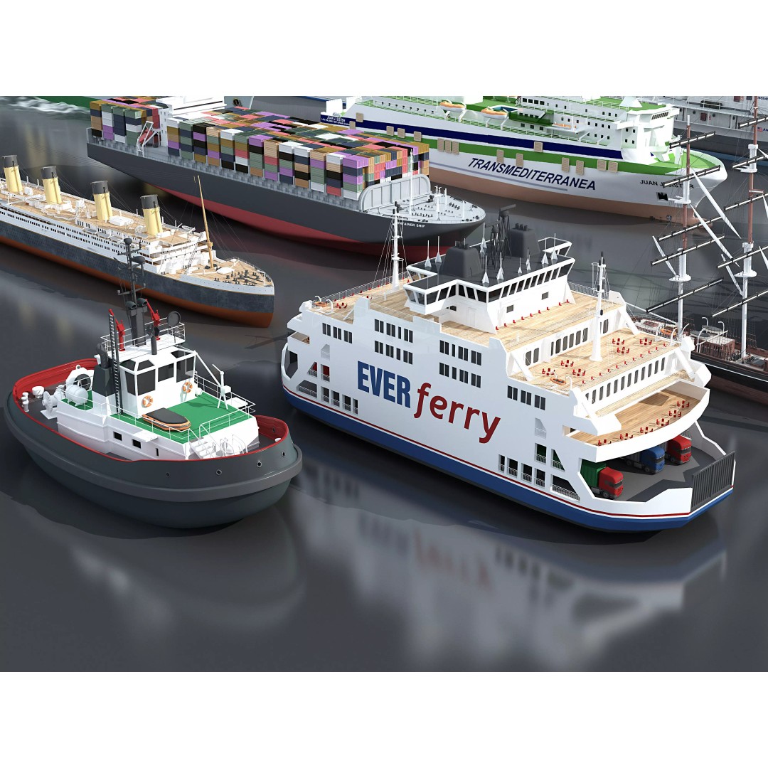 16 Ship 3D Model Pack – Industrial Watercraft, FBX, Blender - View 3
