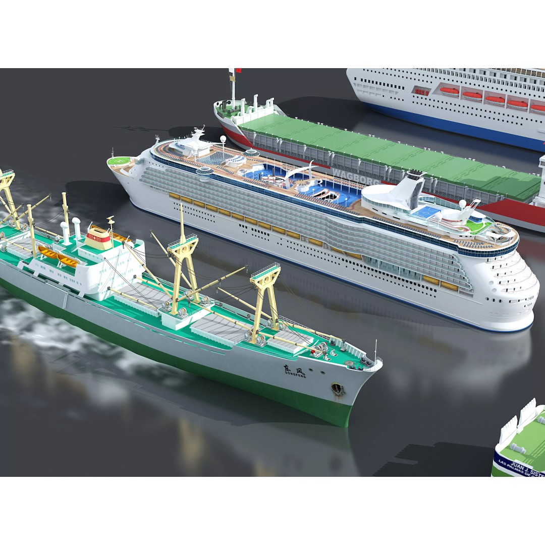 16 Ship 3D Model Pack – Industrial Watercraft, FBX, Blender - View 4