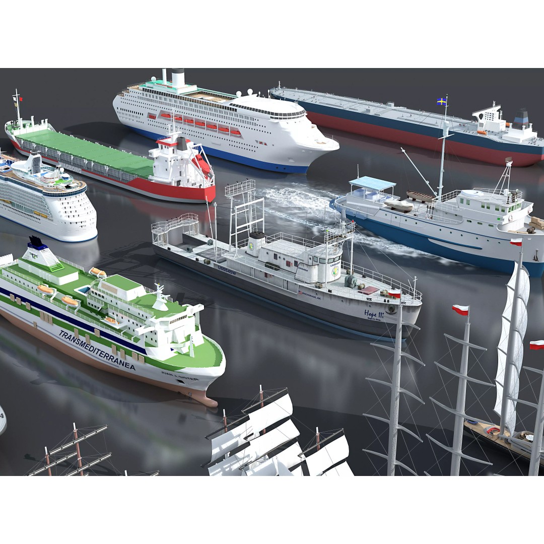 16 Ship 3D Model Pack – Industrial Watercraft, FBX, Blender - View 5
